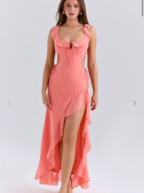 House of CB Aulora Coral Ruffle Maxi dress Size S